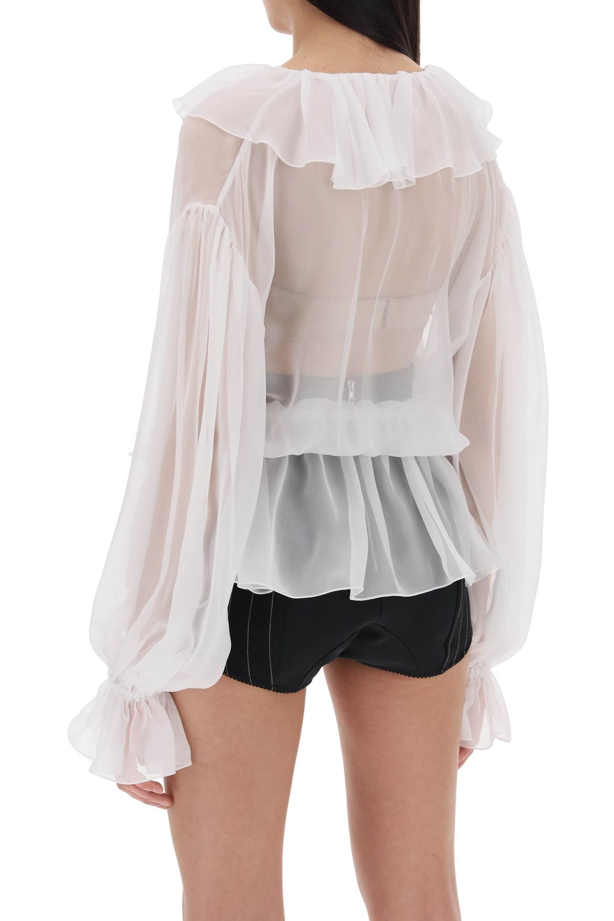 Dolce & Gabbana Silk Chiffon Blouse With Ruffles.   White