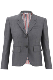 Thom Browne Single Breasted Cropped Jacket In 120's Wool   Grey