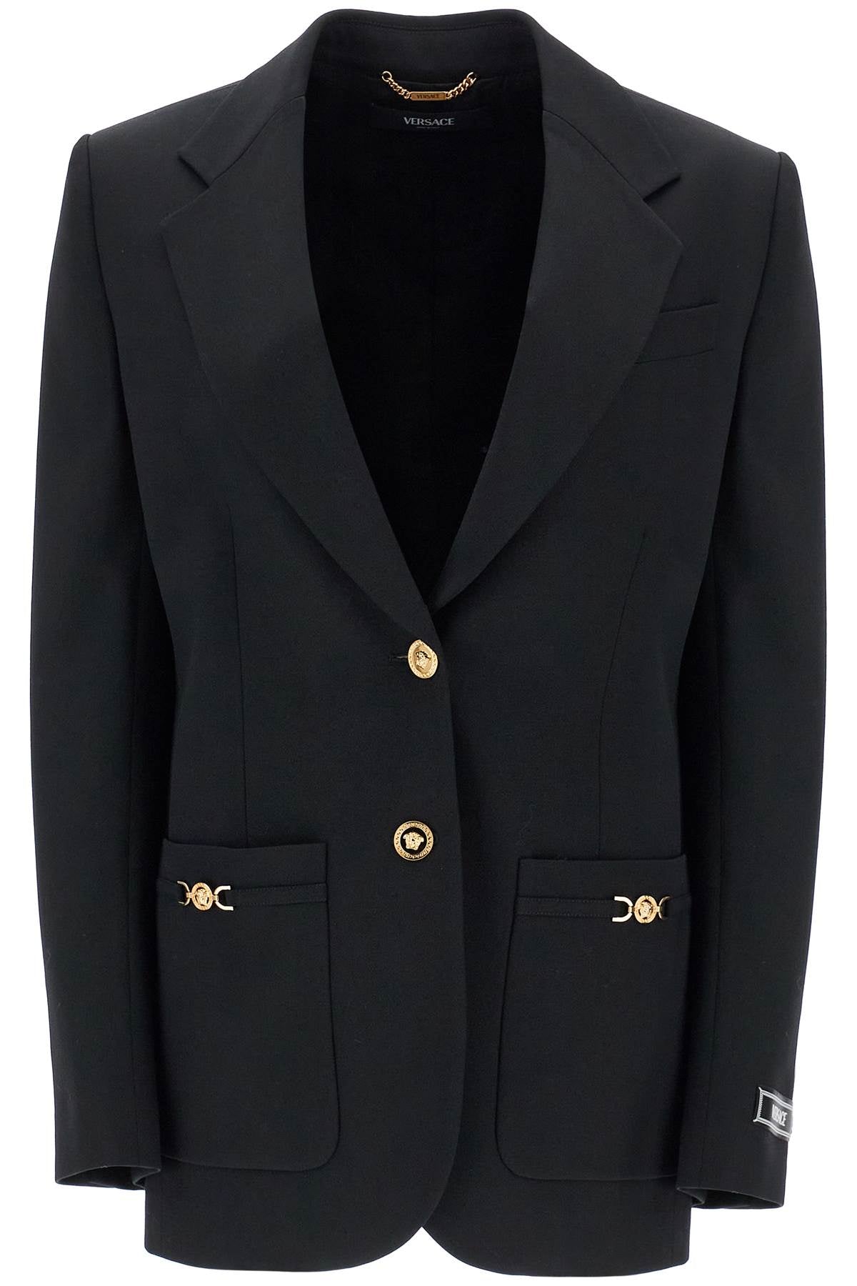 Versace Single Breasted Wool Stretch Blazer   Black