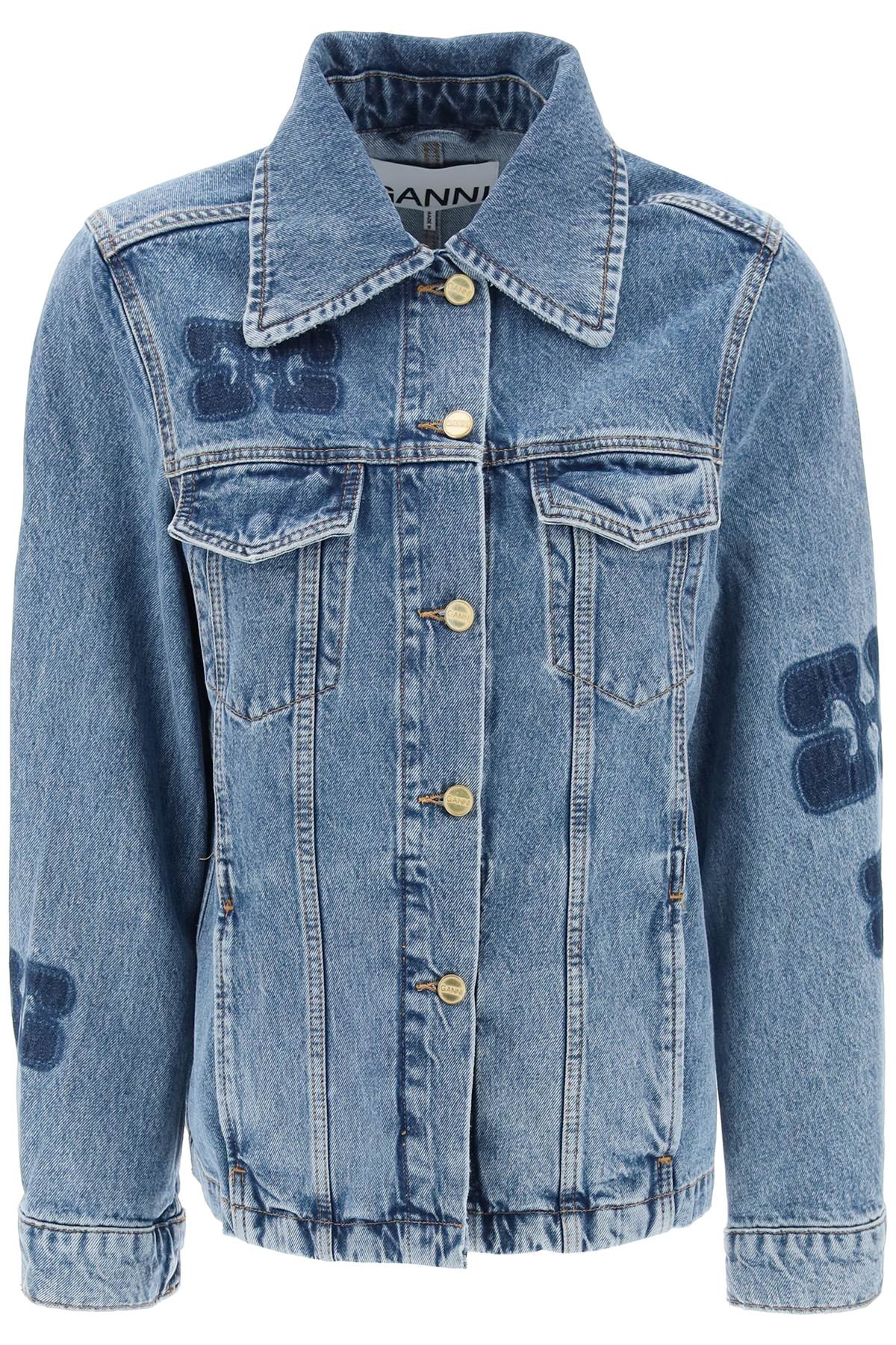 Ganni Denim Jacket With Patch Detail   Blue