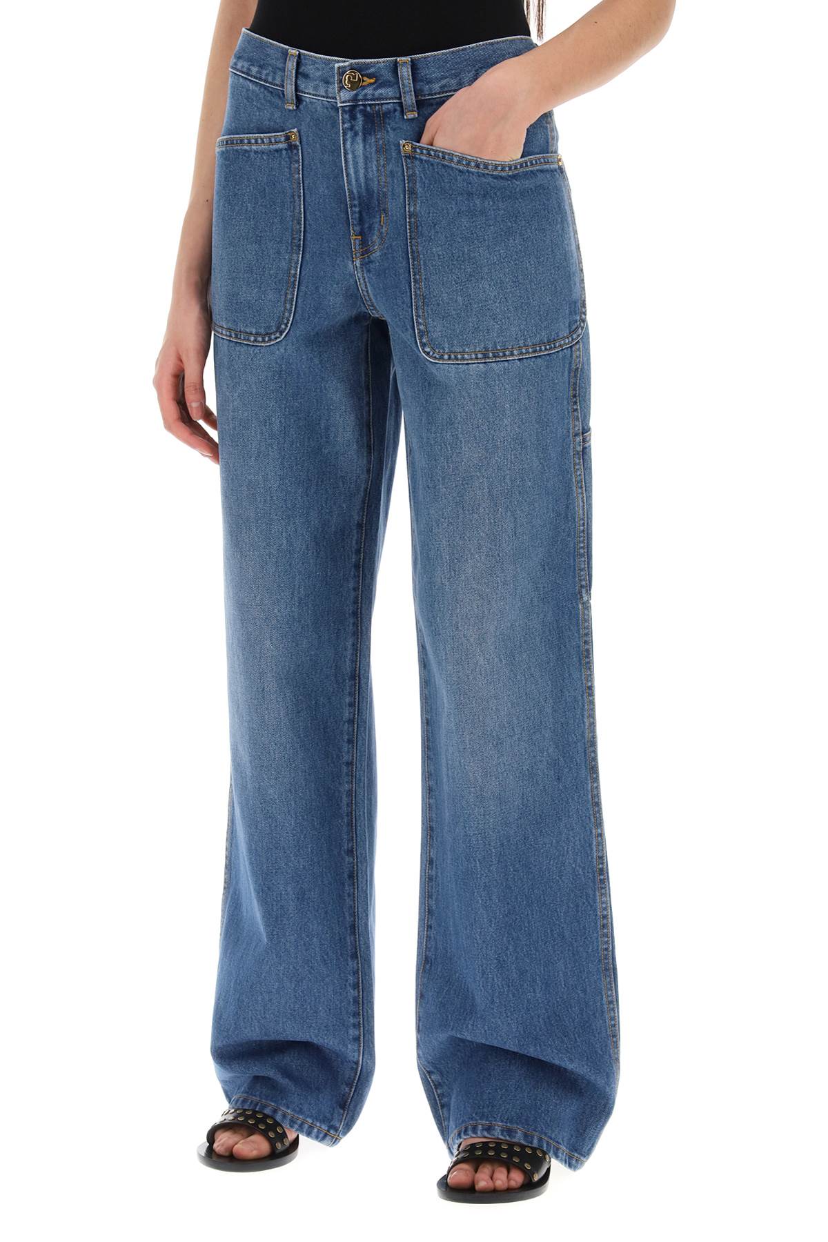 Tory Burch High Waisted Cargo Style Jeans In   Blue