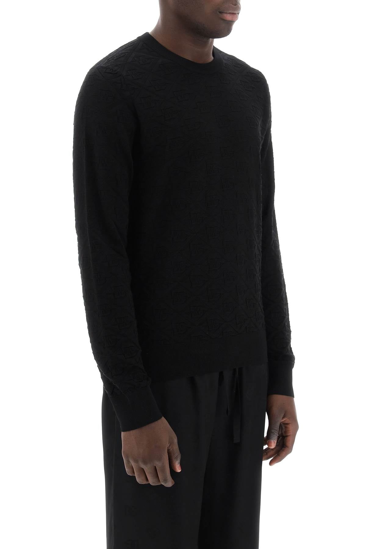 Dolce & Gabbana Dg Jacquard Silk Sweater   Black