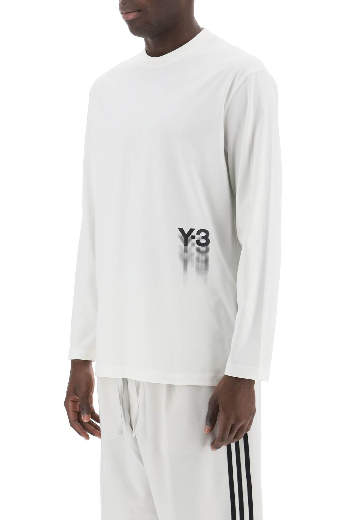 Y 3 Long Sleeved T Shirt With Logo Print   White