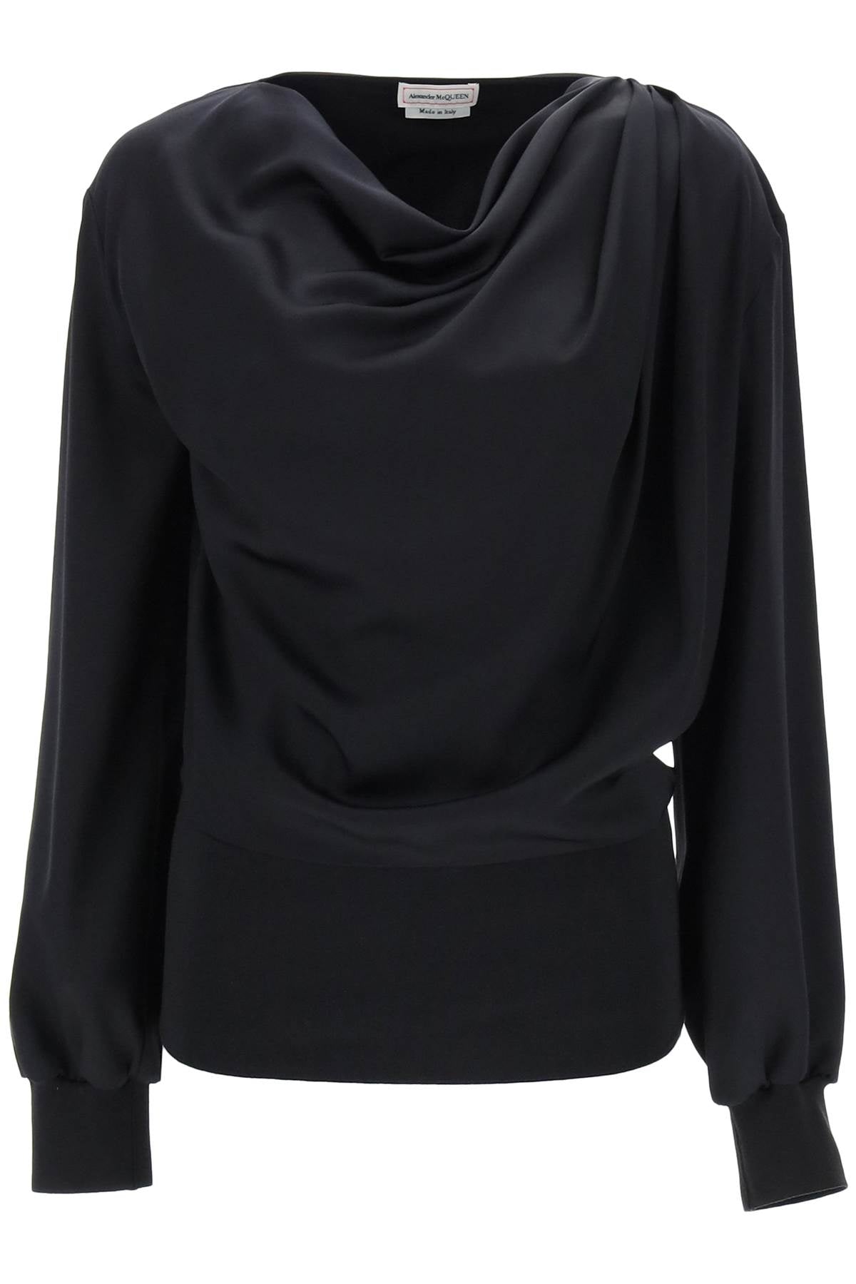 Alexander Mcqueen Draped Blouse In Satin   Black