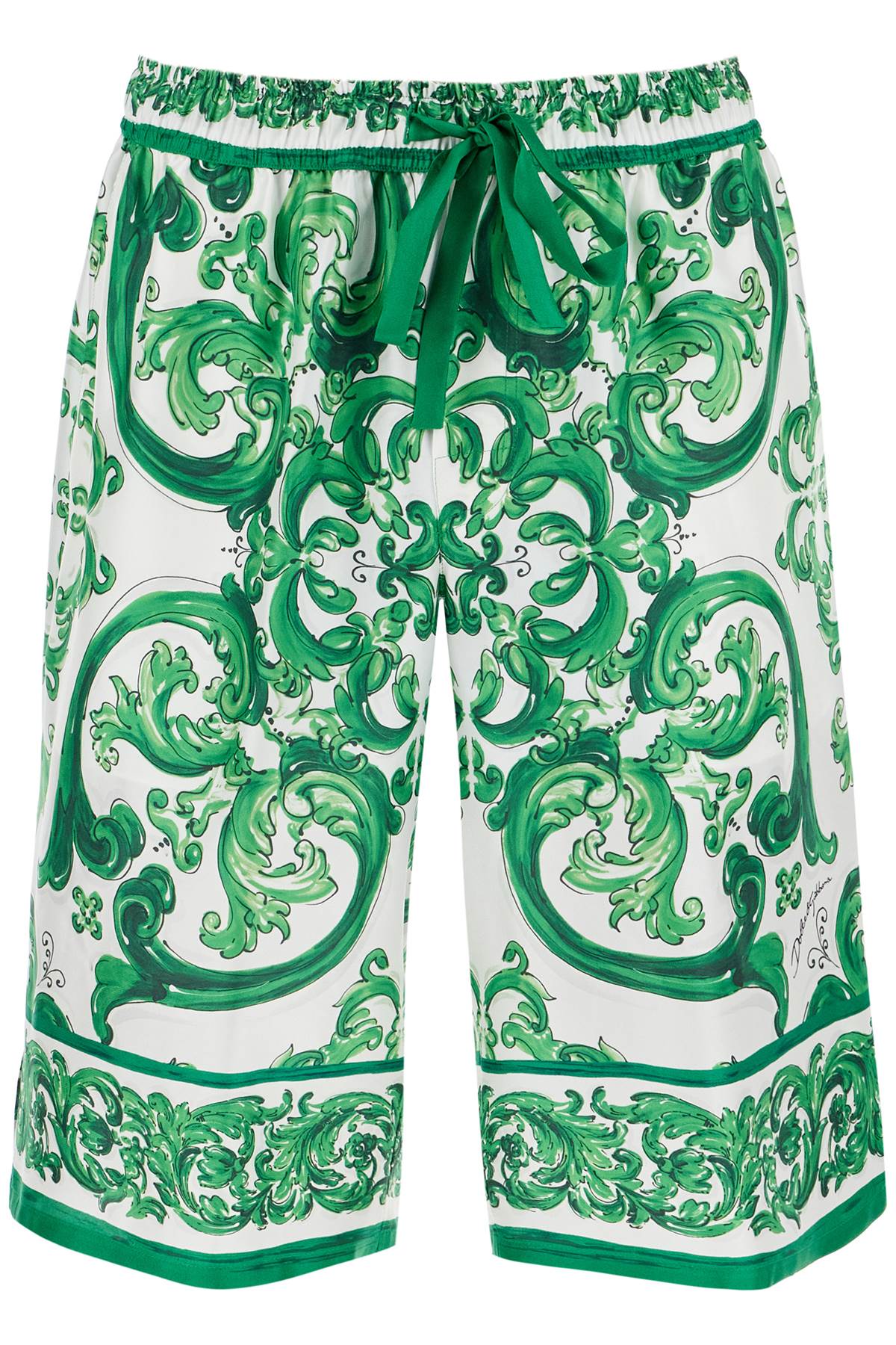 Dolce & Gabbana Maiolica Print Silk Bermuda   White