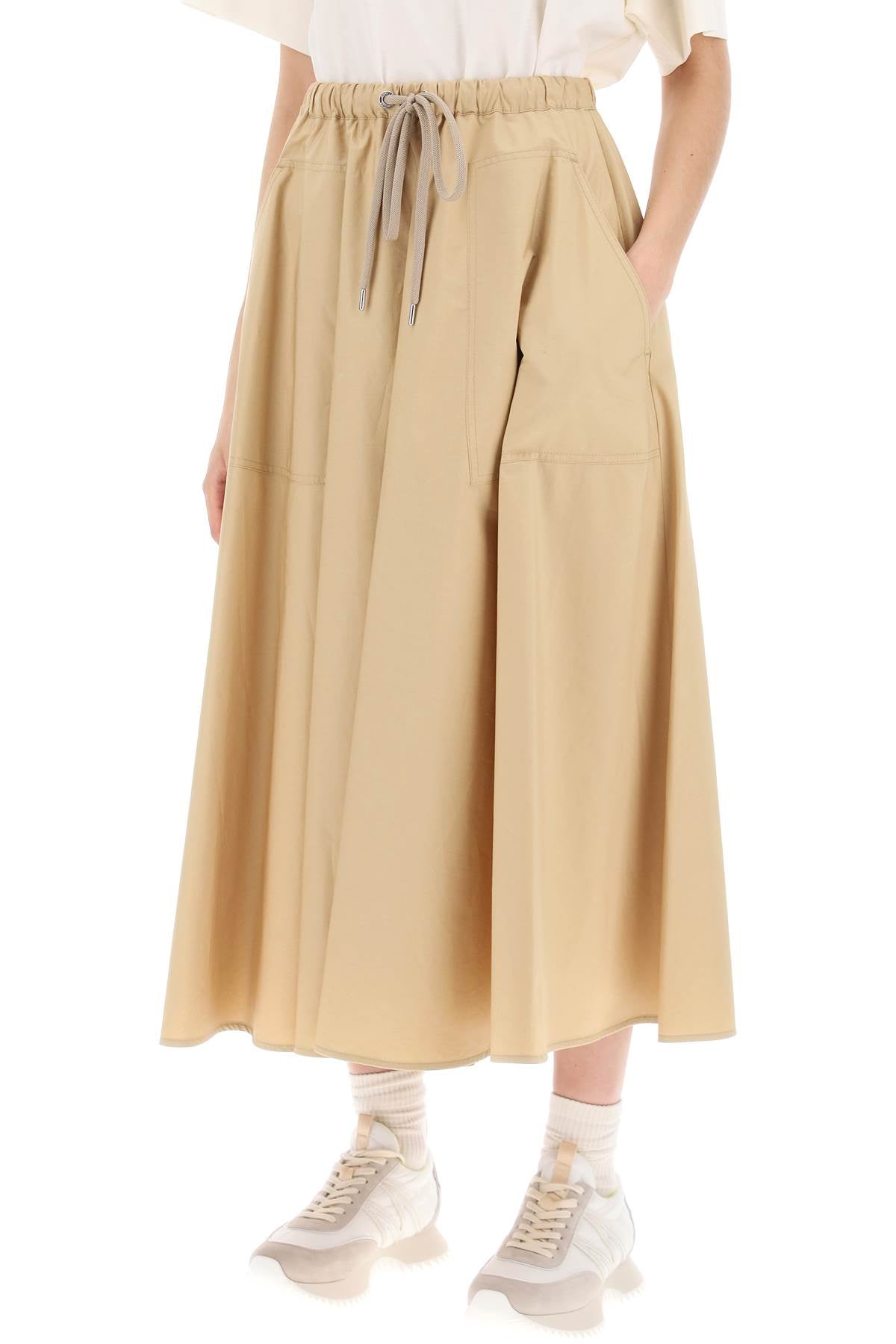 Moncler Midi Poplin Skirt In   Beige