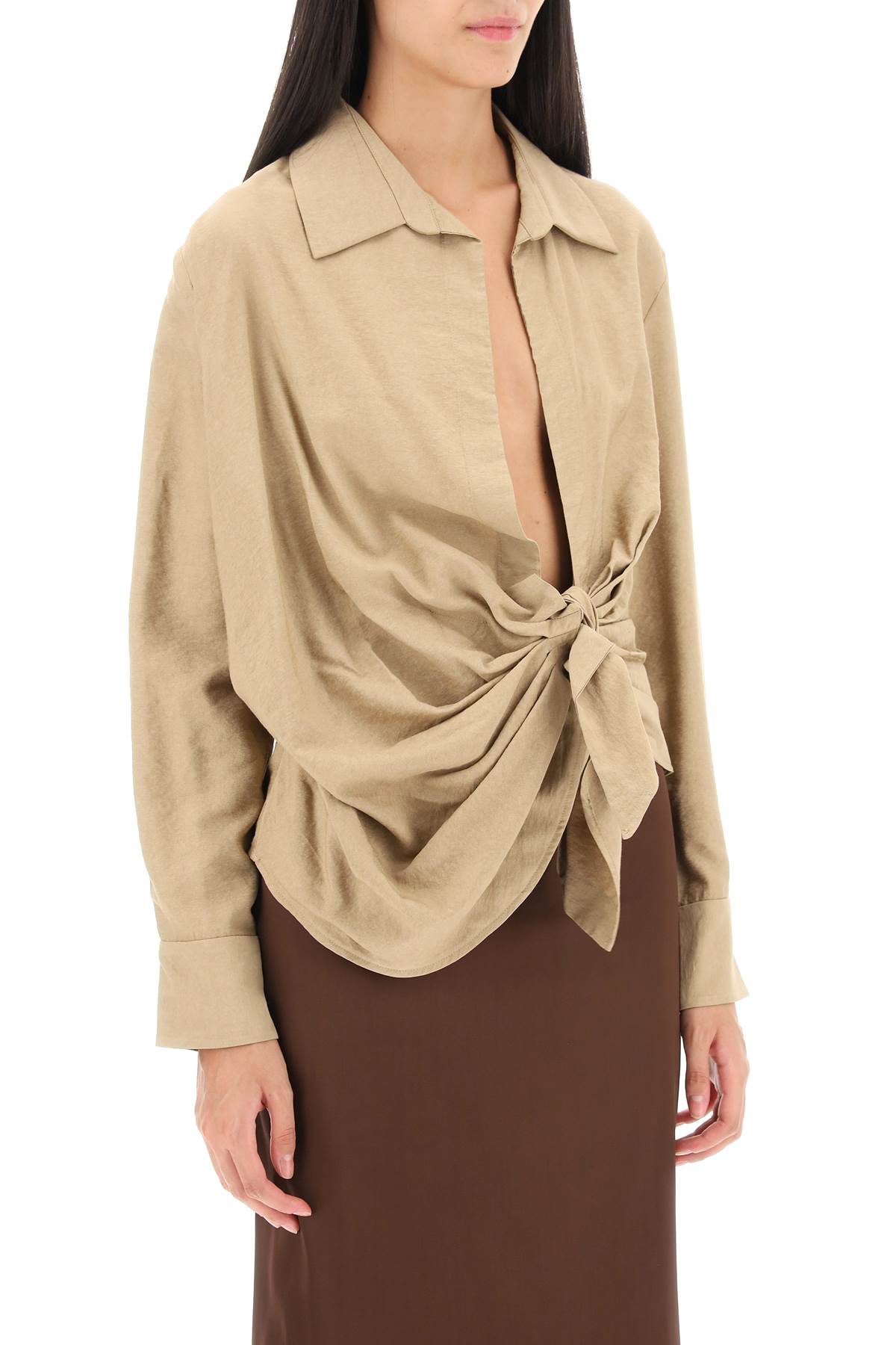 Jacquemus La Chemise Bahia Tied Sash Blouse   Beige