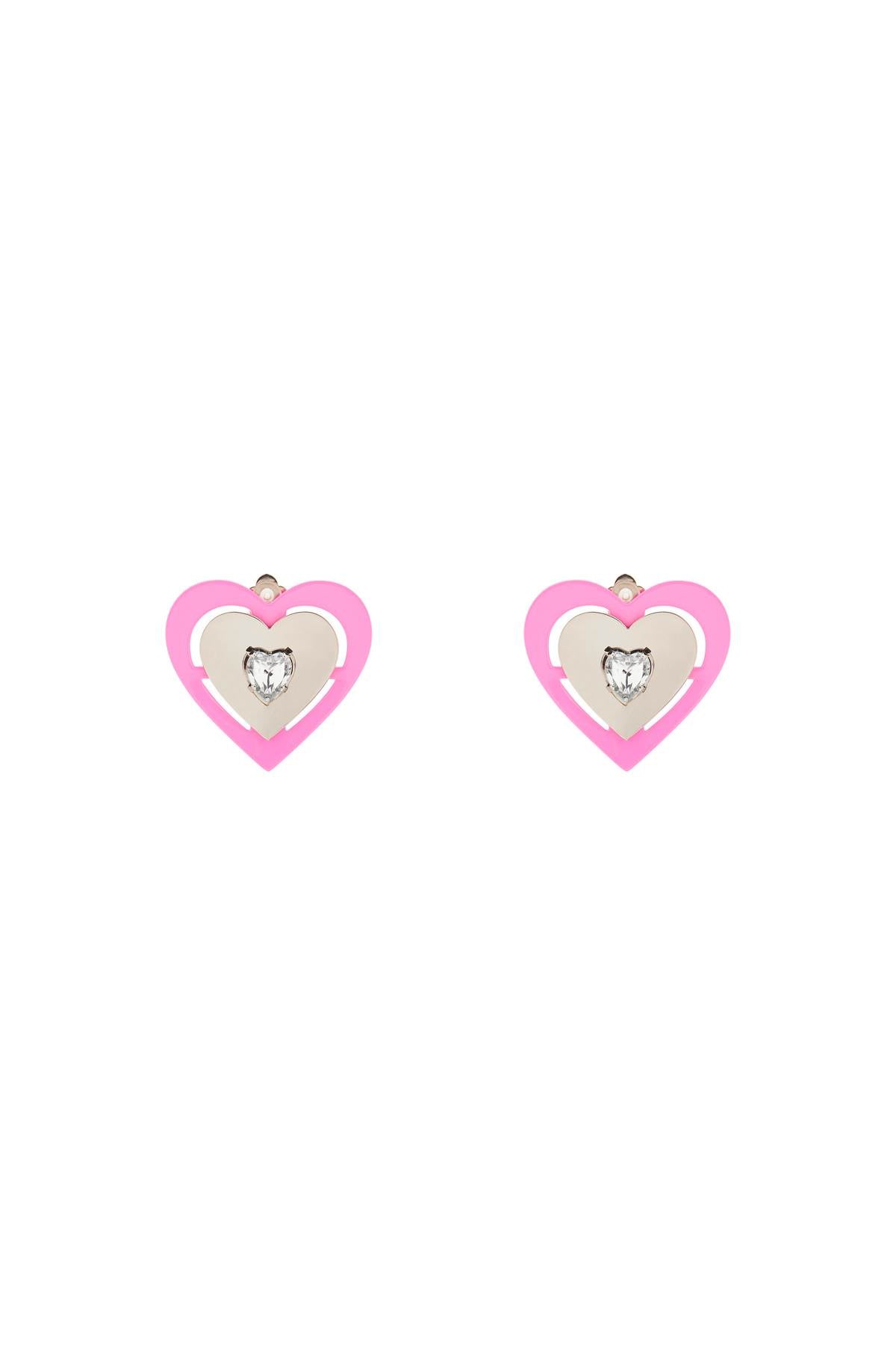 Saf Safu 'Pink Neon Heart' Clip On Earrings   Silver