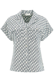 Tory Burch Printed Poplin Camp Shirt   Blue