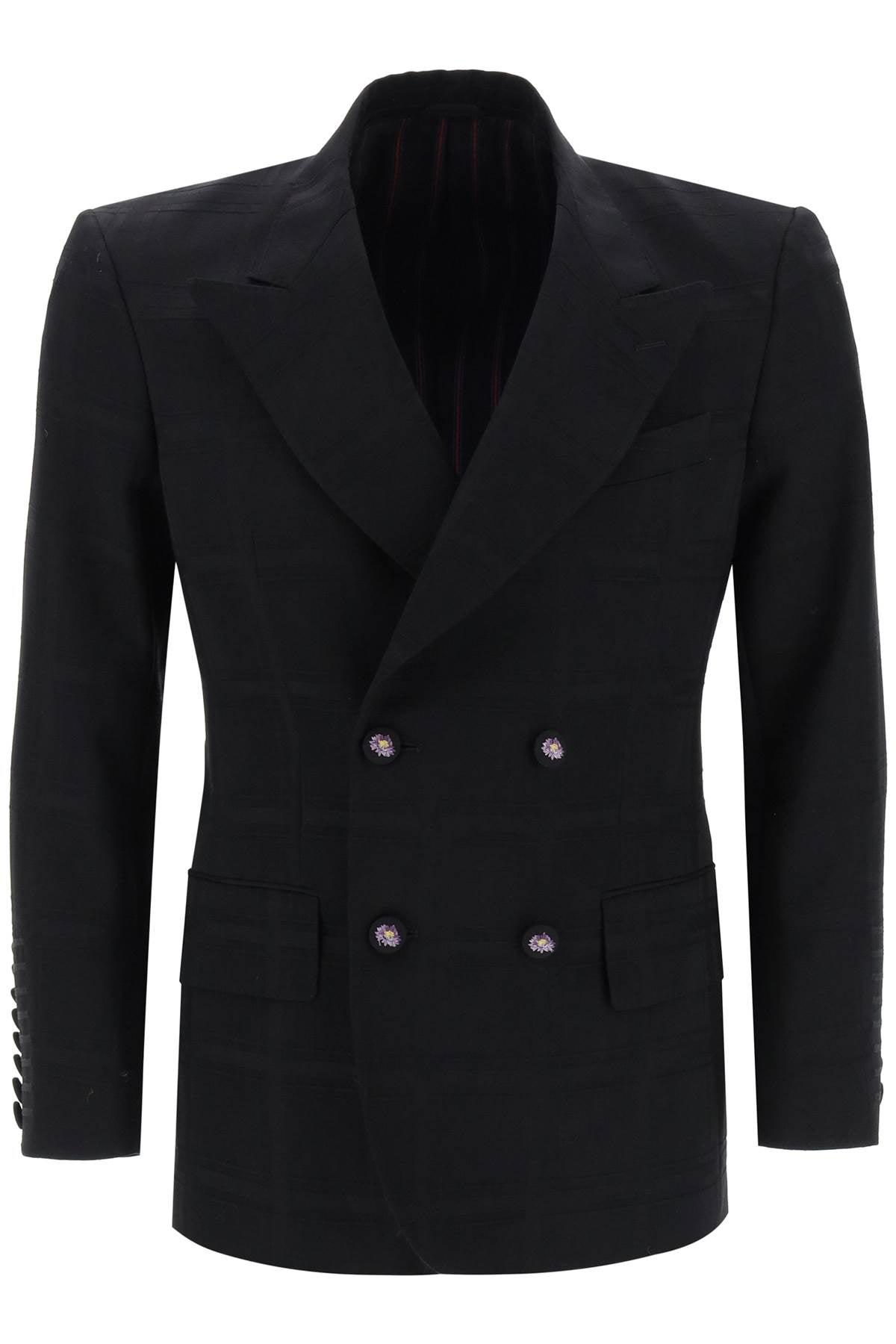 Etro Double Breasted Jacket With Check Pattern   Black