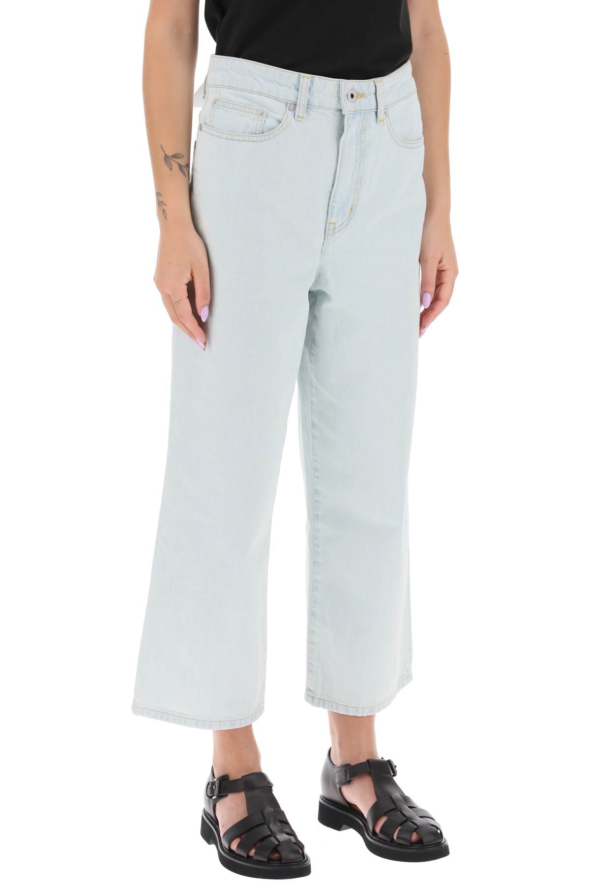 Kenzo 'Sumire' Cropped Jeans With Wide Leg   Light Blue