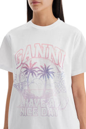 Ganni Printed Relaxed Fit T Shirt   White