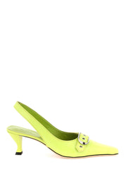 By Far Croco Embossed Slingback Pumps   Green