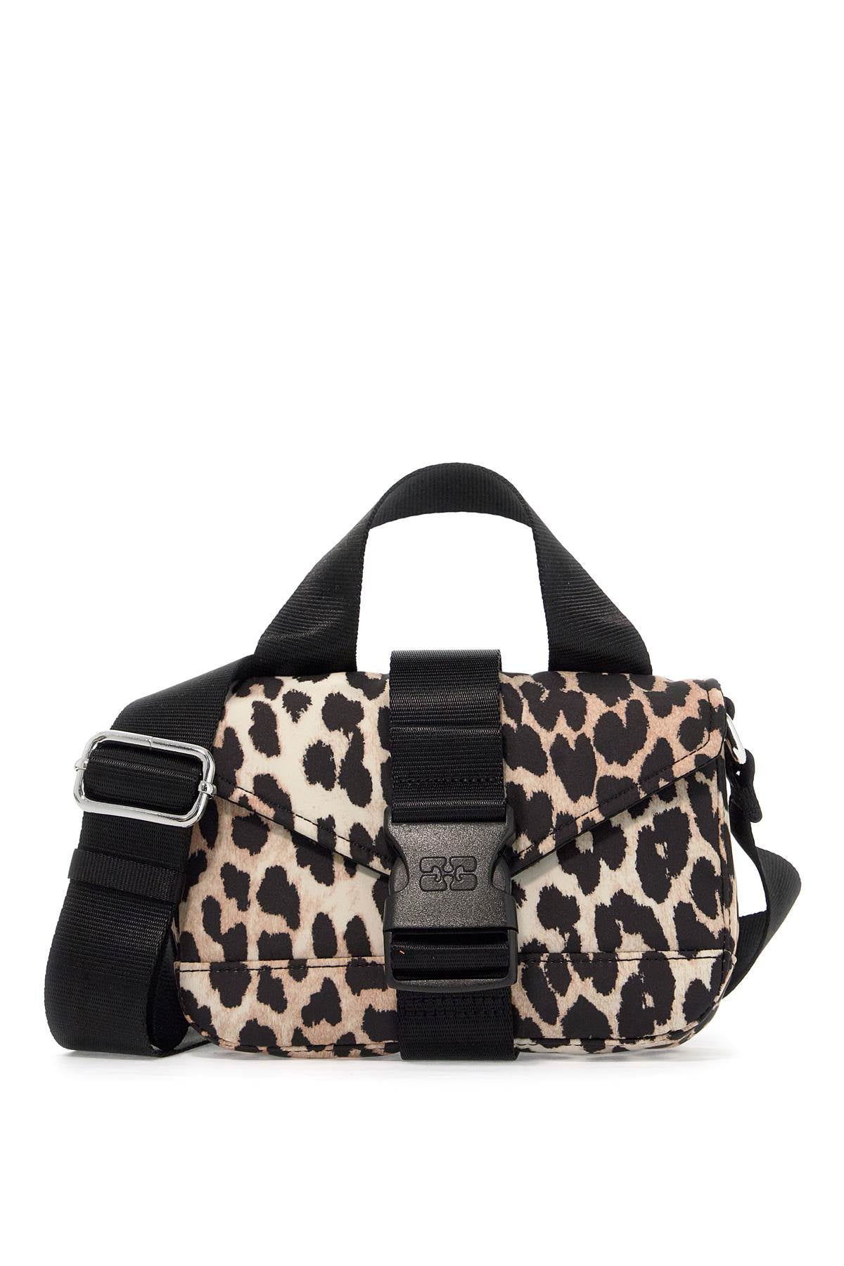 Ganni Mini Leopard Print Tech Crossbody Bag   Beige