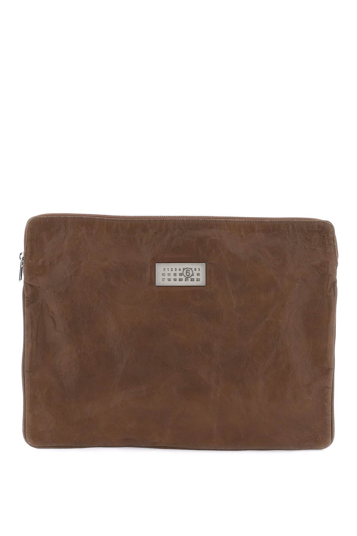 Mm6 Maison Margiela Crinkled Leather Document Holder Pouch   Brown