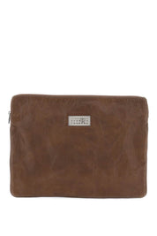 Mm6 Maison Margiela Crinkled Leather Document Holder Pouch   Brown