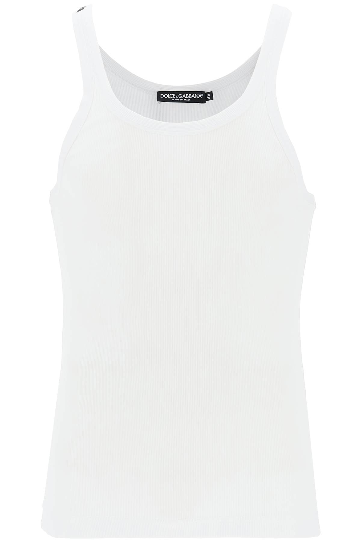 Dolce & Gabbana Replace With Double Quoteribbed Slim Shoulder Tank Top   White