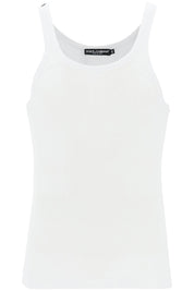 Dolce & Gabbana Replace With Double Quoteribbed Slim Shoulder Tank Top   White