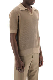 Dolce & Gabbana Cotton Ribbed Perforated Polo Shirt   Beige