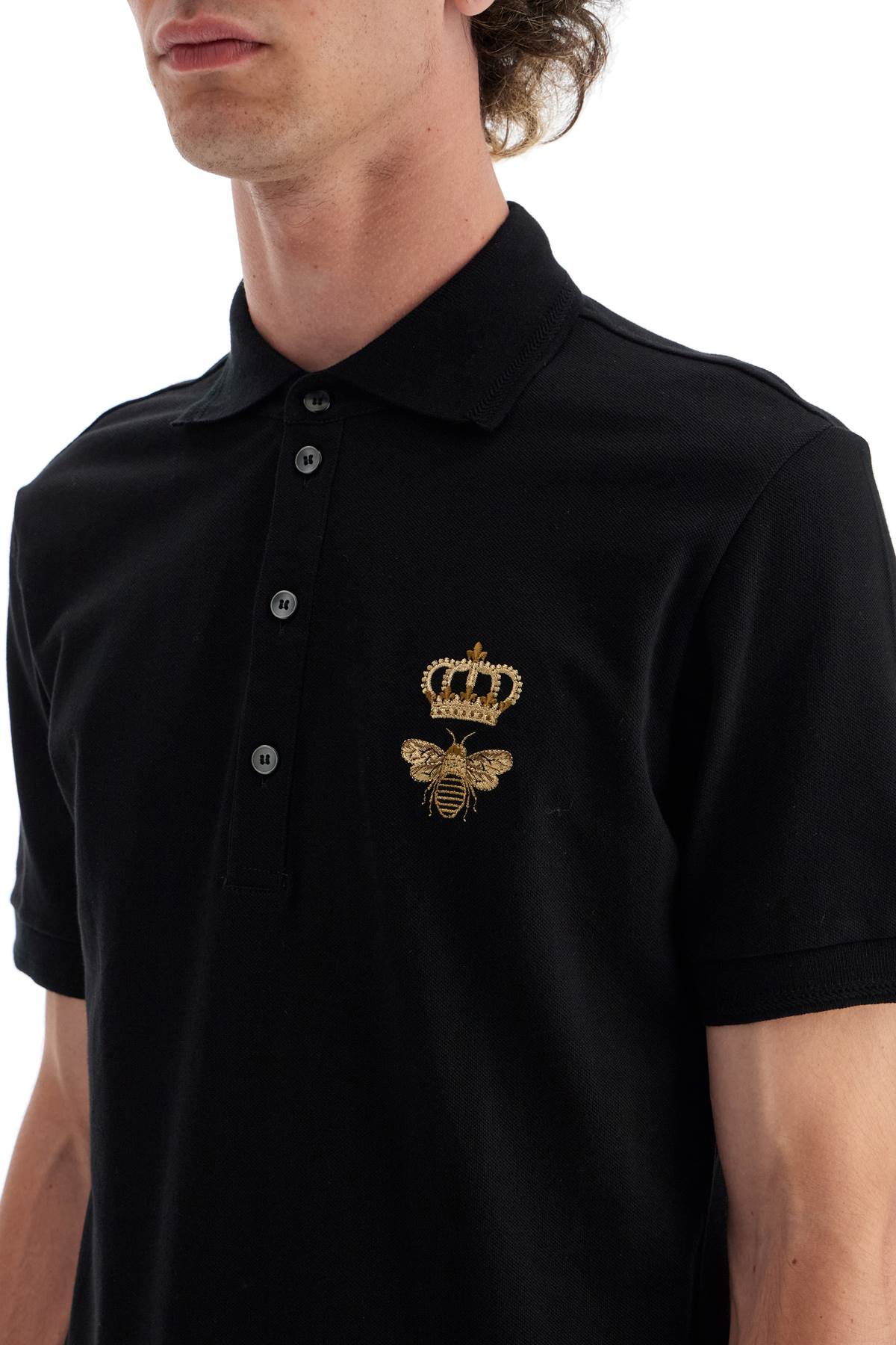 Dolce & Gabbana Slim Fit Polo Shirt With Embroidery   Black