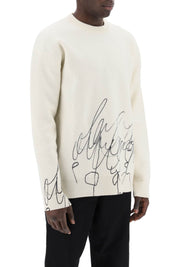 Oamc Scribble Print Wool Cotta Pullover   White