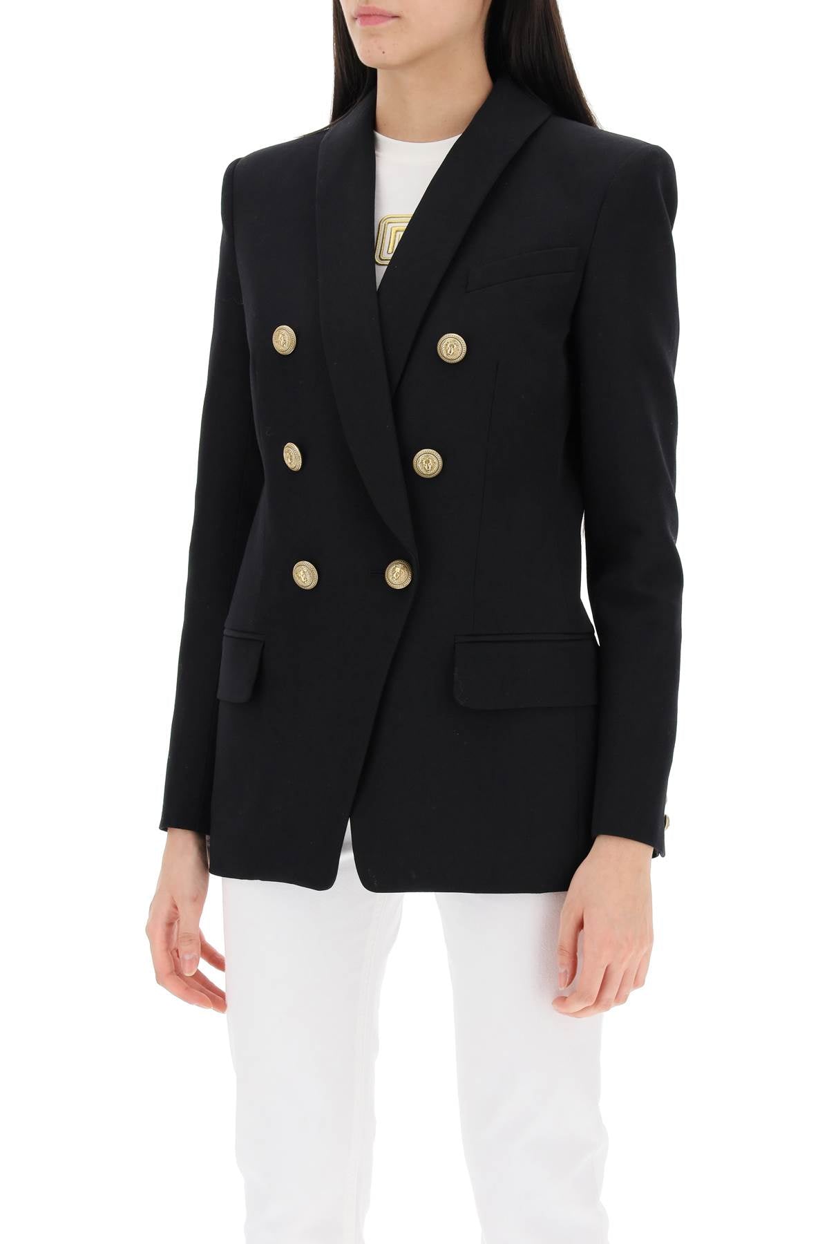 Balmain Double Breasted Jacket With Shaped Cut   Black