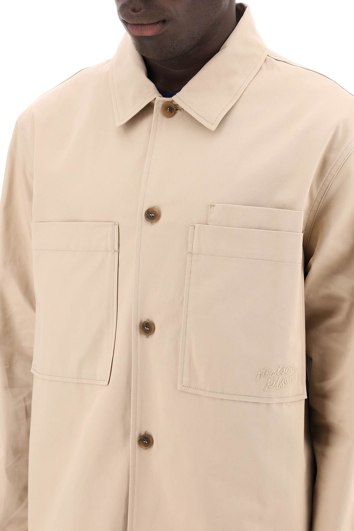 Maison Kitsune Cotton Gabardine Overshirt   Beige