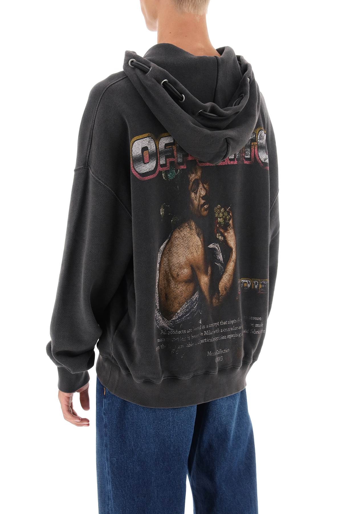 Off White Hoodie With Back Bacchus Print   Black