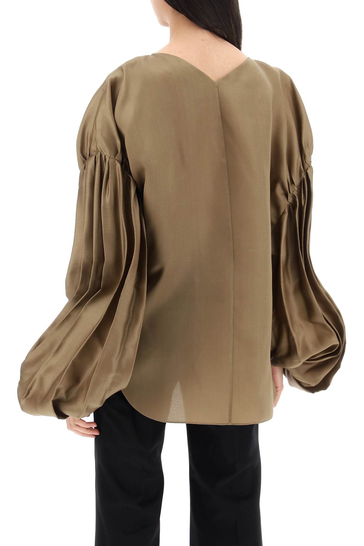 Khaite Replace With Double Quotequico Blouse With Puffed Sleeves   Brown