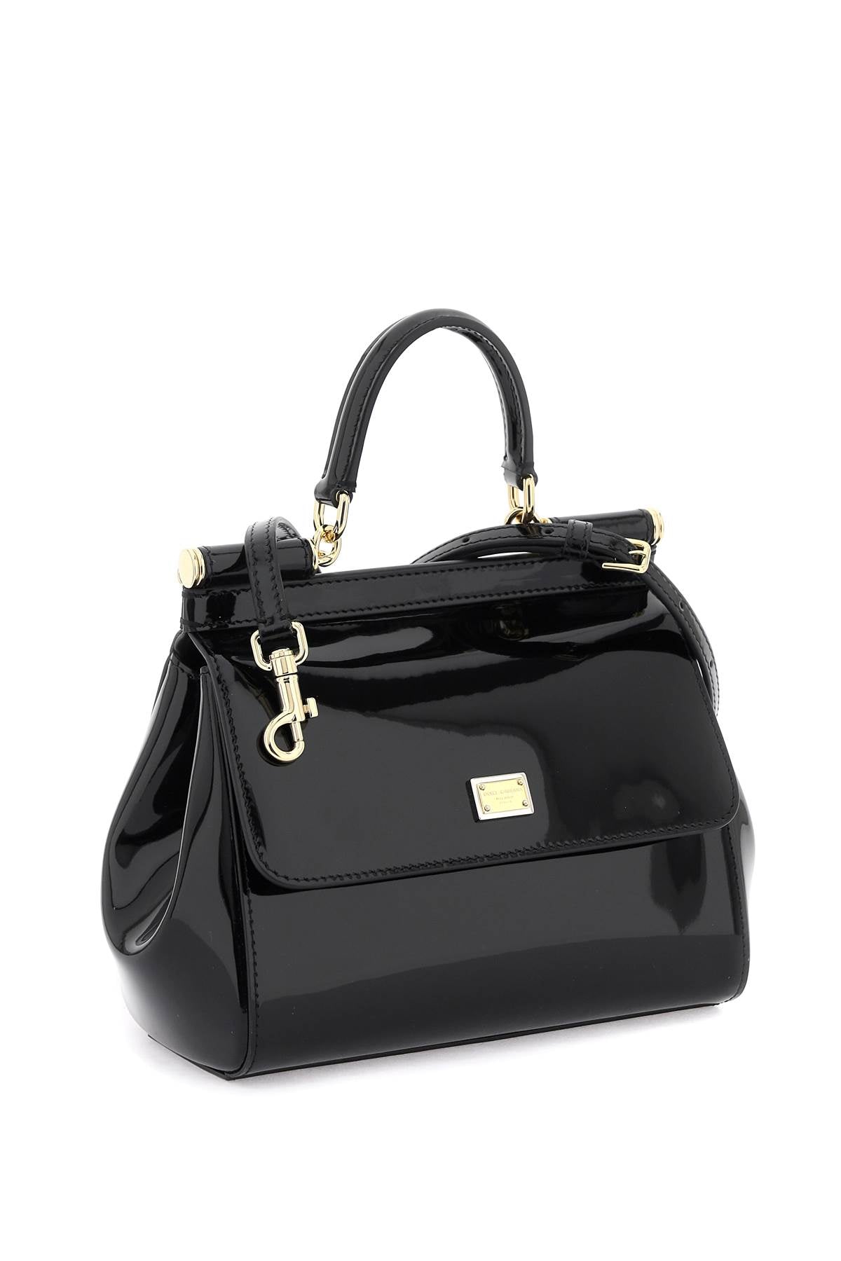 Dolce & Gabbana Patent Leather 'Sicily' Handbag   Black