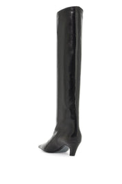 Khaite Davis Knee High Shiny Leather Boots   Black