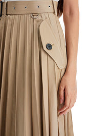 Sacai Pleated Midi Skirt In Gab   Beige