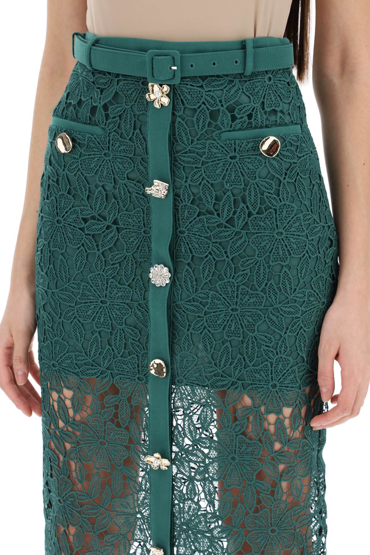 Self Portrait Replace With Double Quoteguipure Lace Midi   Green