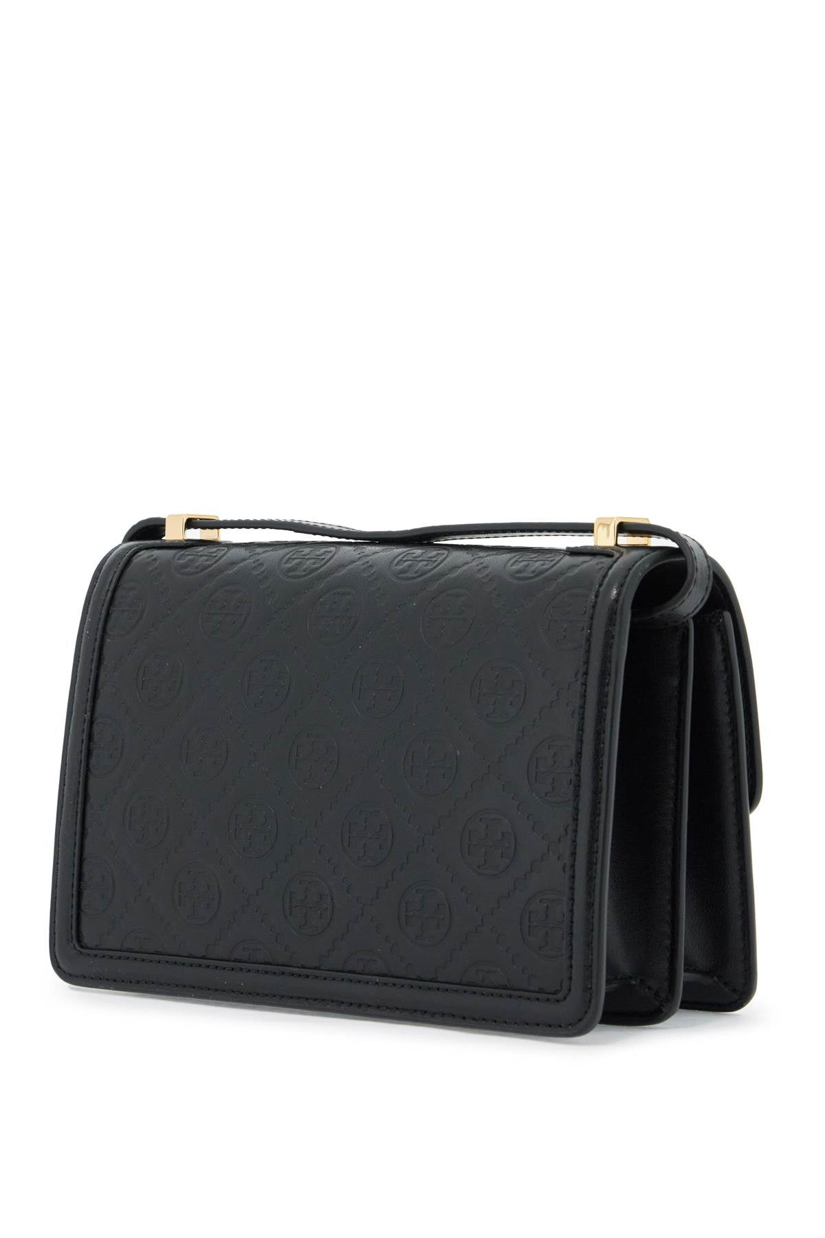 Tory Burch Leather T Monogram Shoulder Bag   Black