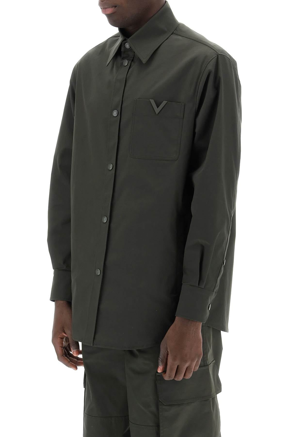 Valentino Garavani Snap Up Overshirt In Stretch Nylon   Khaki