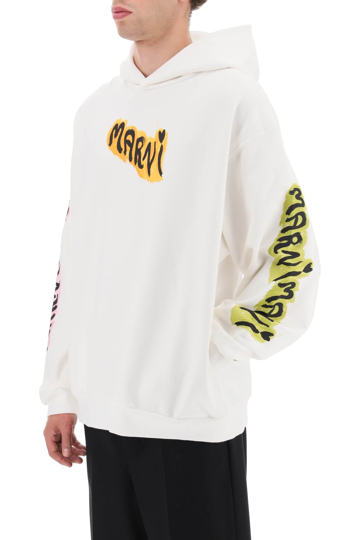 Marni Hoodie With Graffiti Print   White