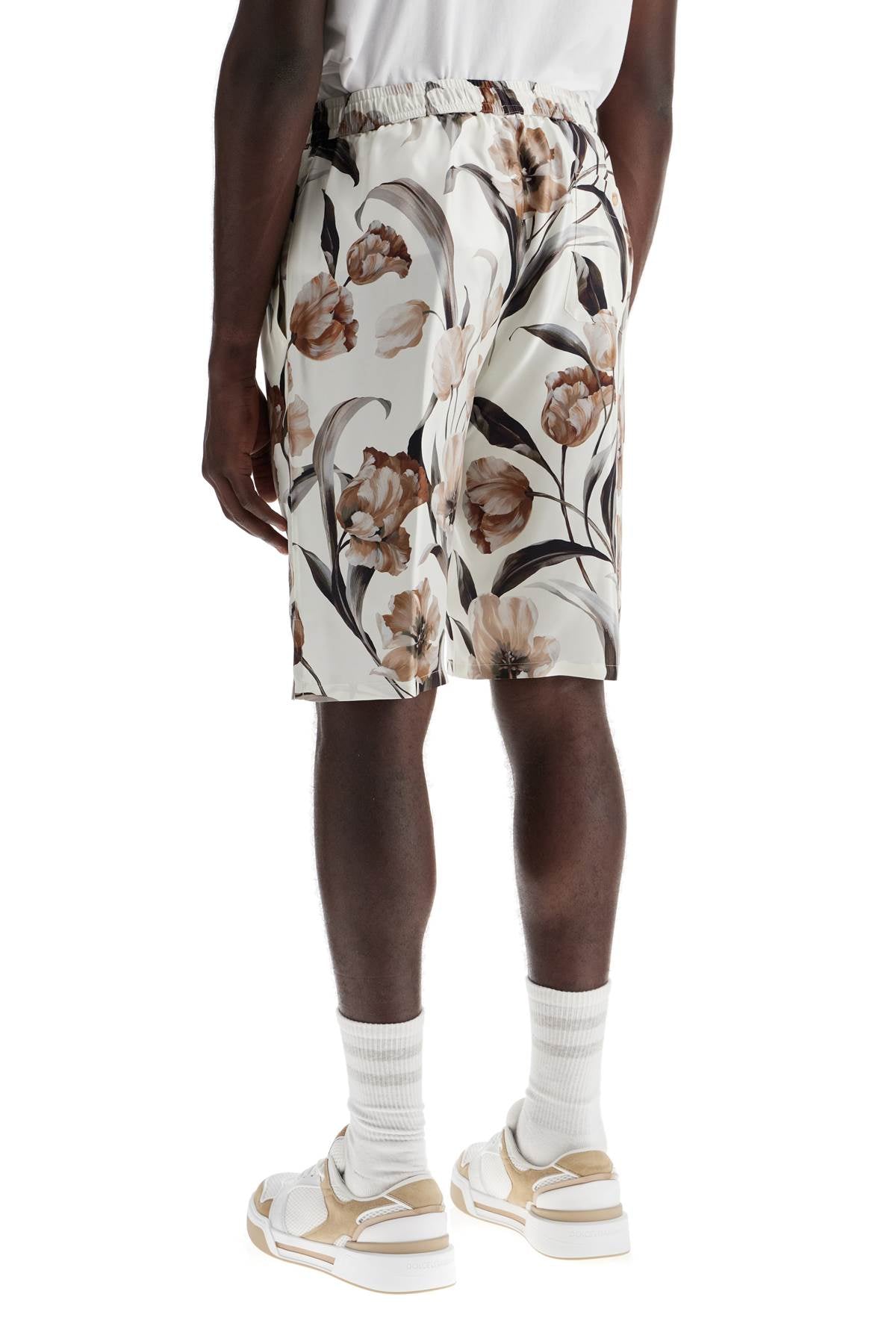 Dolce & Gabbana Silk Bermuda Shorts With Floral Print Set   White