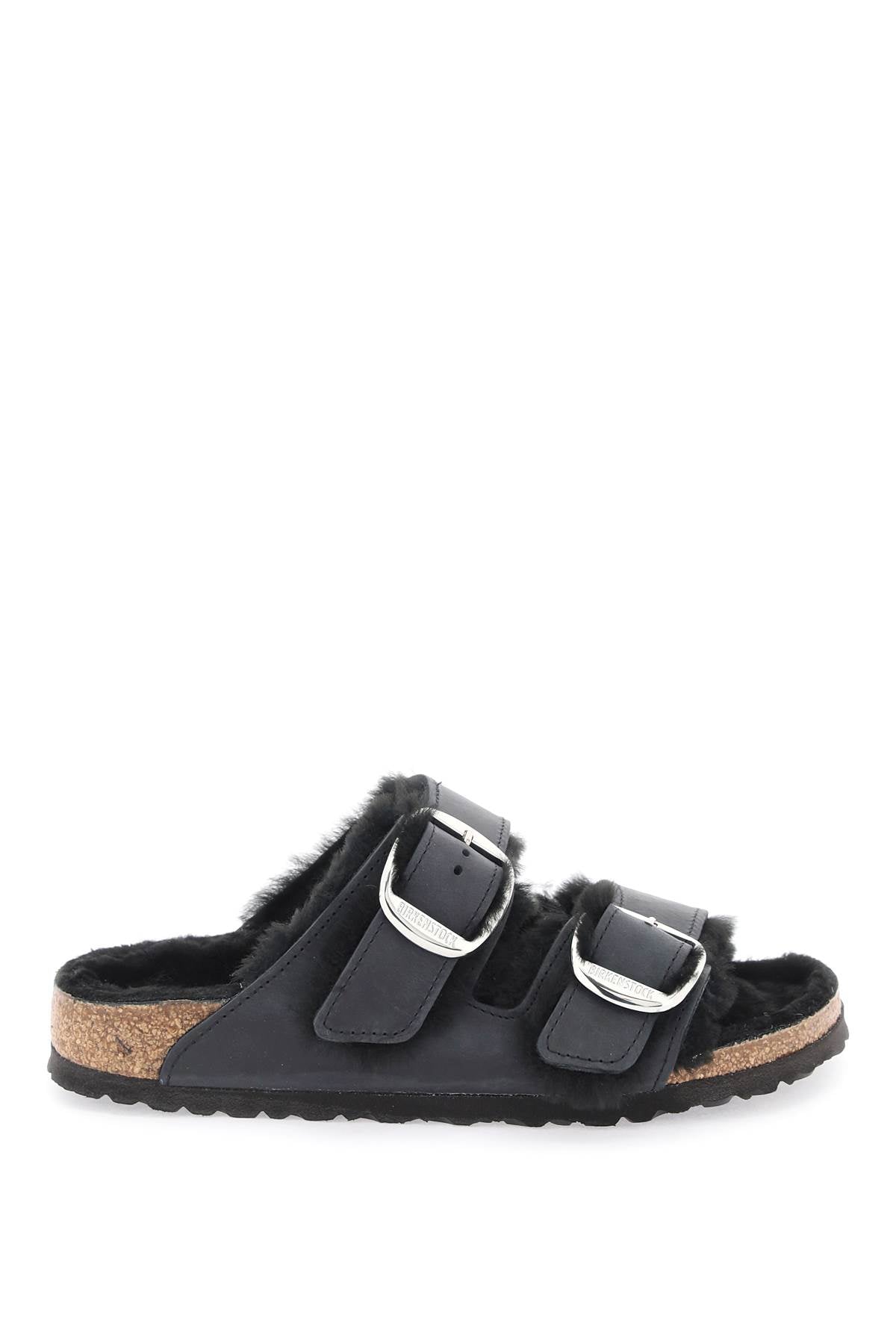 Birkenstock Arizona Big Buckle Slides In Teddy   Black