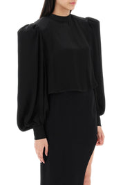 Mvp Wardrobe 'Edendale' Cropped Blouse In Satin   Black