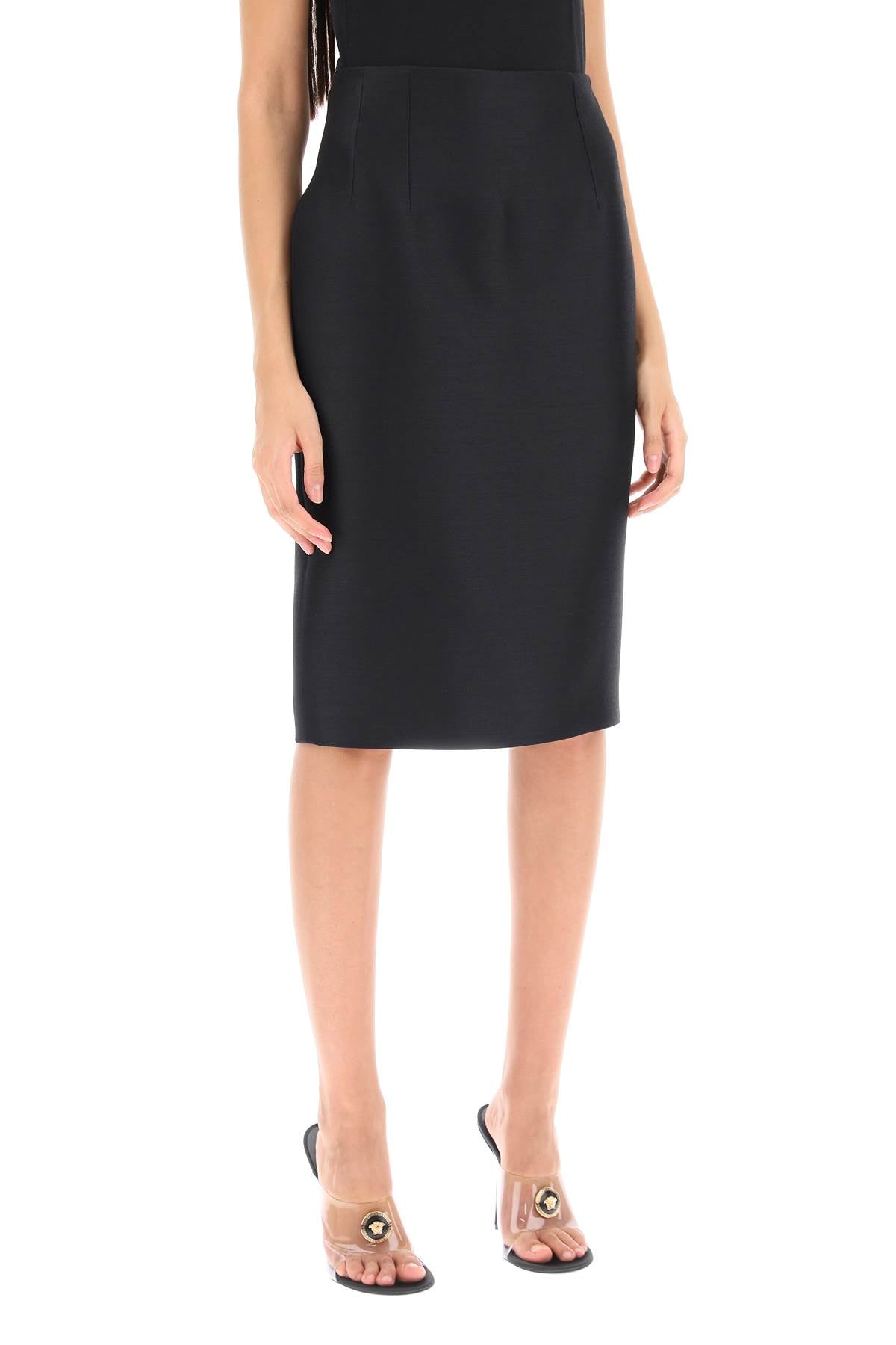 Versace Wool Silk Pencil Skirt   Black