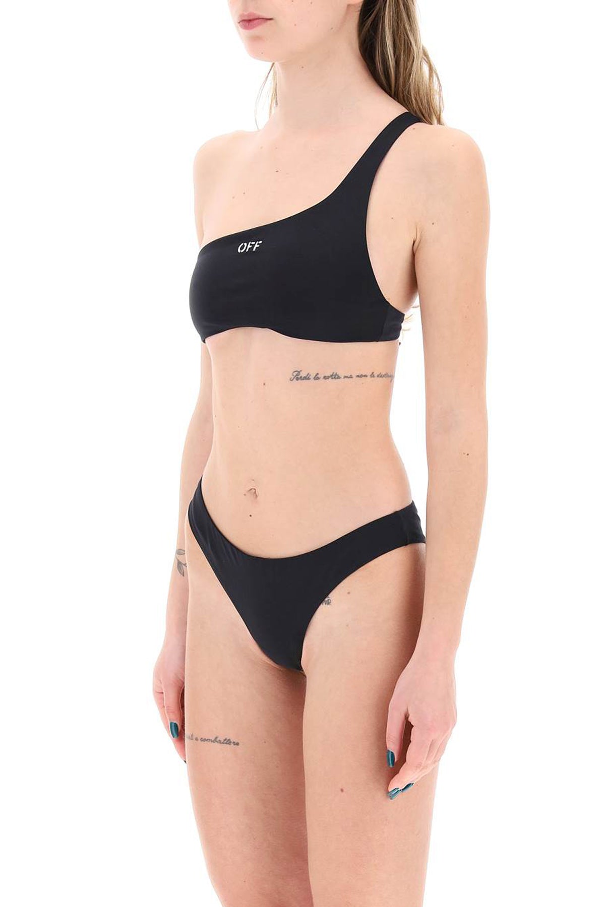 Off White Embroidered Logo Bikini Set With   Black