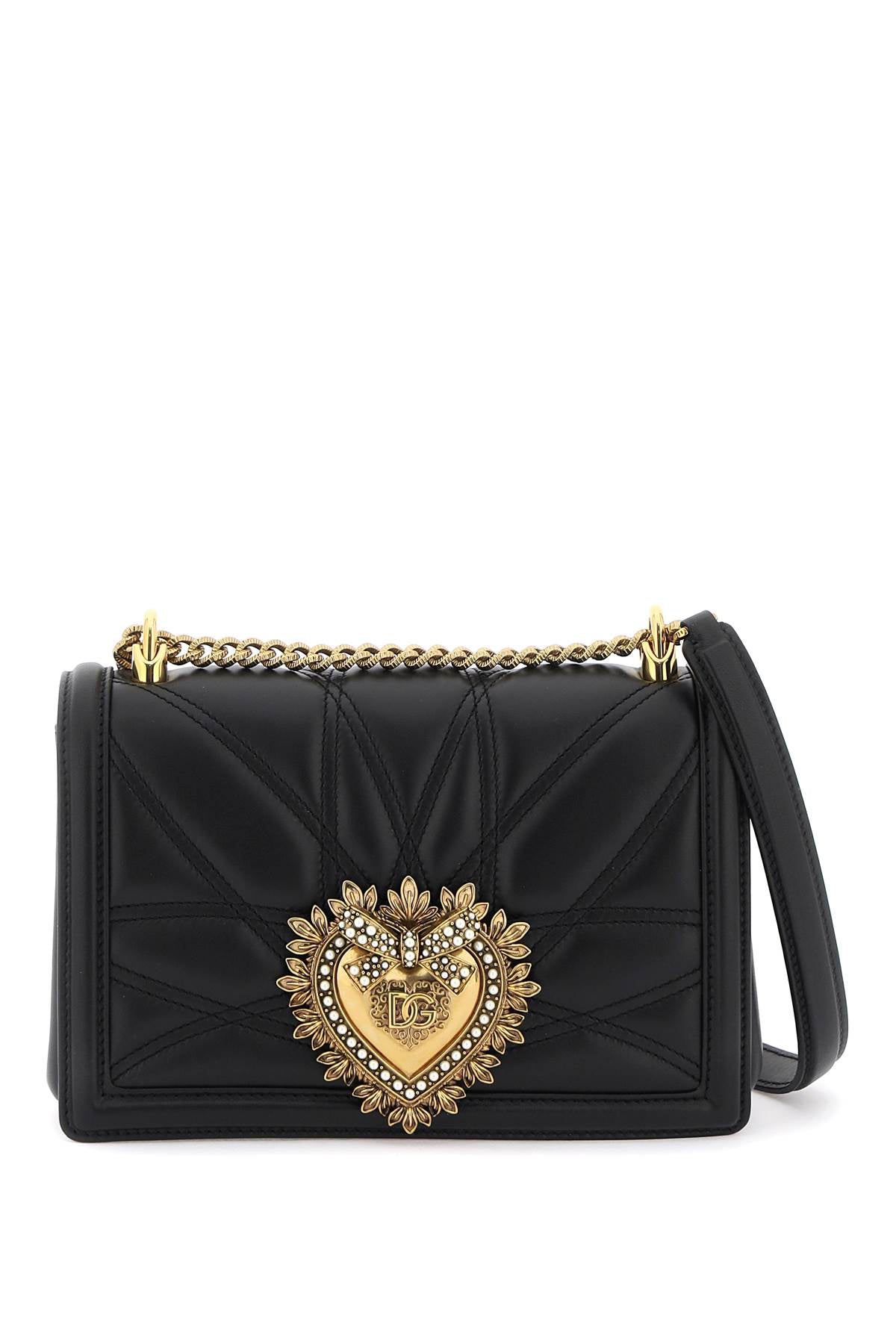 Dolce & Gabbana Medium Devotion Bag In Quilted Nappa Leather   Black