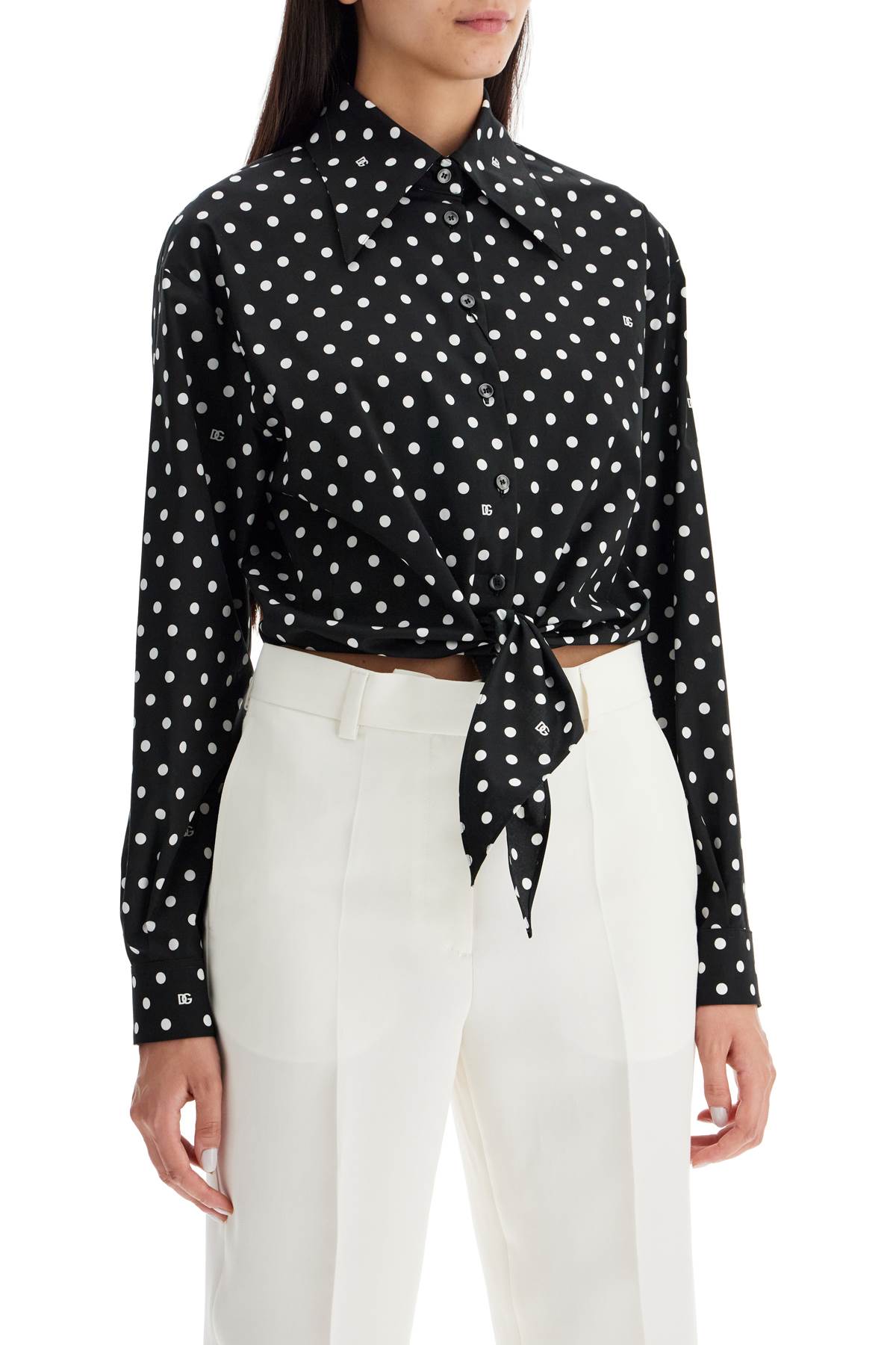 Dolce & Gabbana Polka Dot Knotted Shirt   Black