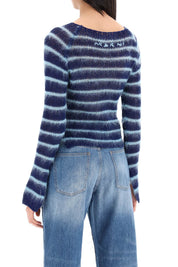 Marni Striped Cotton And Mohair Pullover   Blue