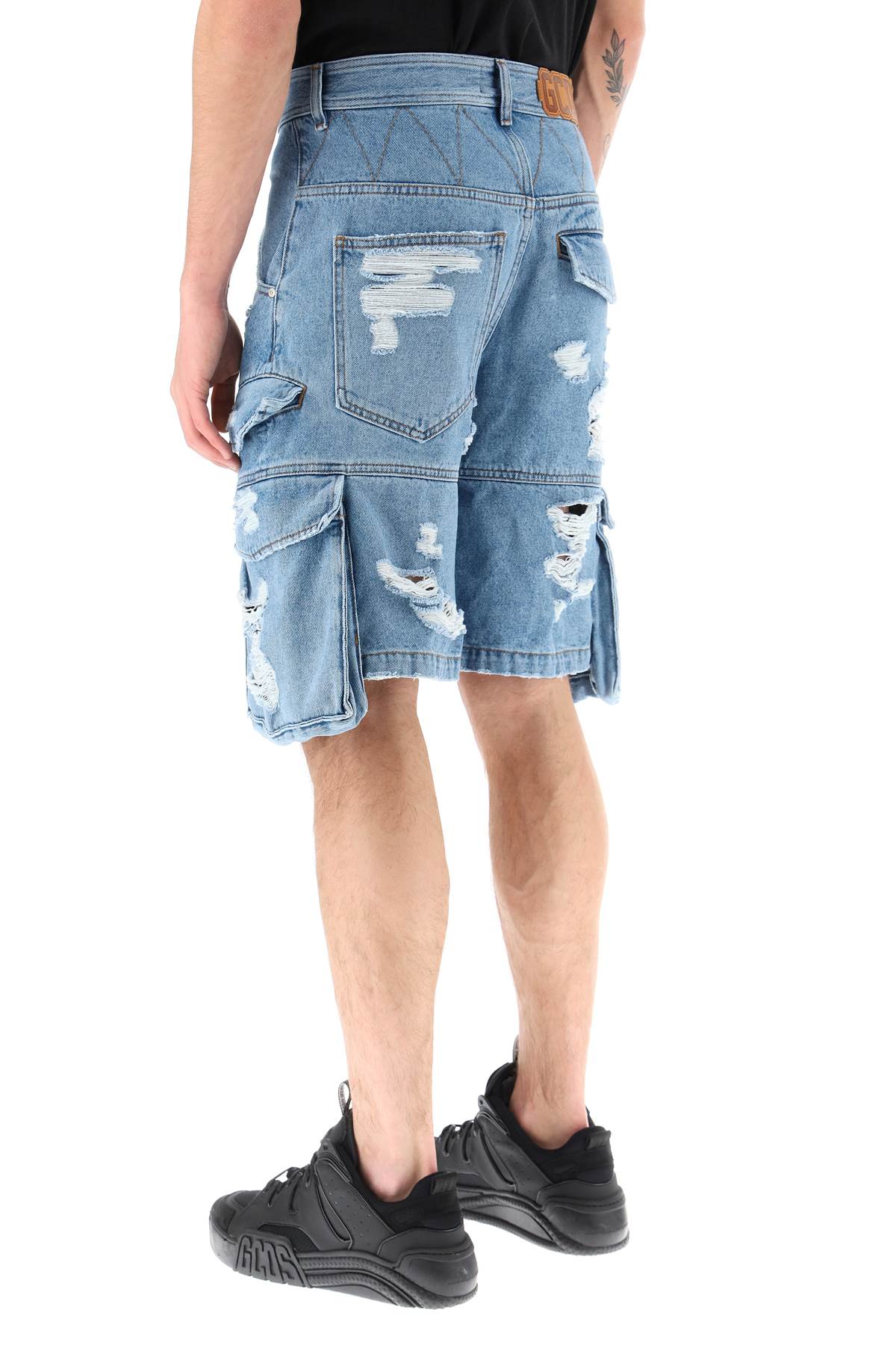 Gcds Ultracargo Destroyed Denim Shorts   Blue