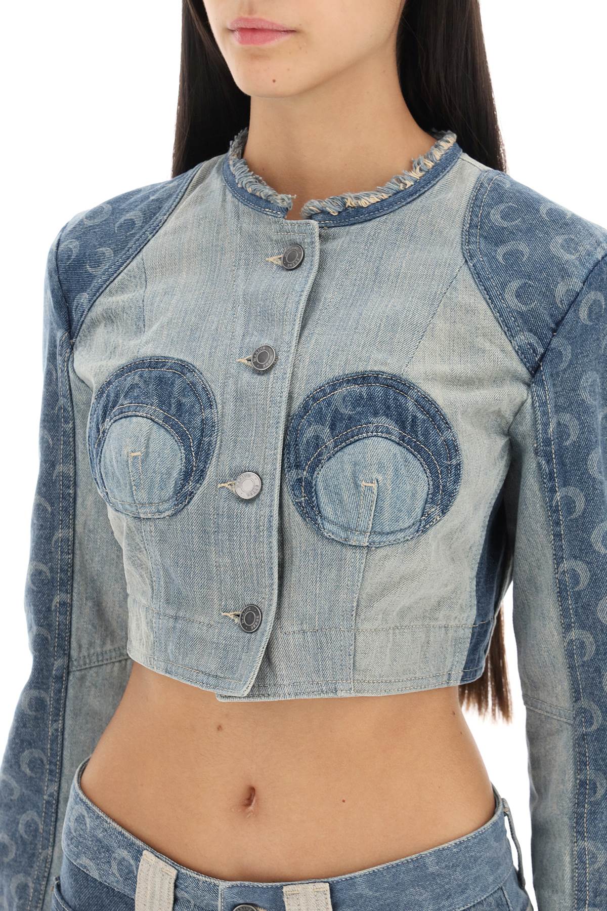 Marine Serre Regenerated Denim Cropped Jacket   Blue