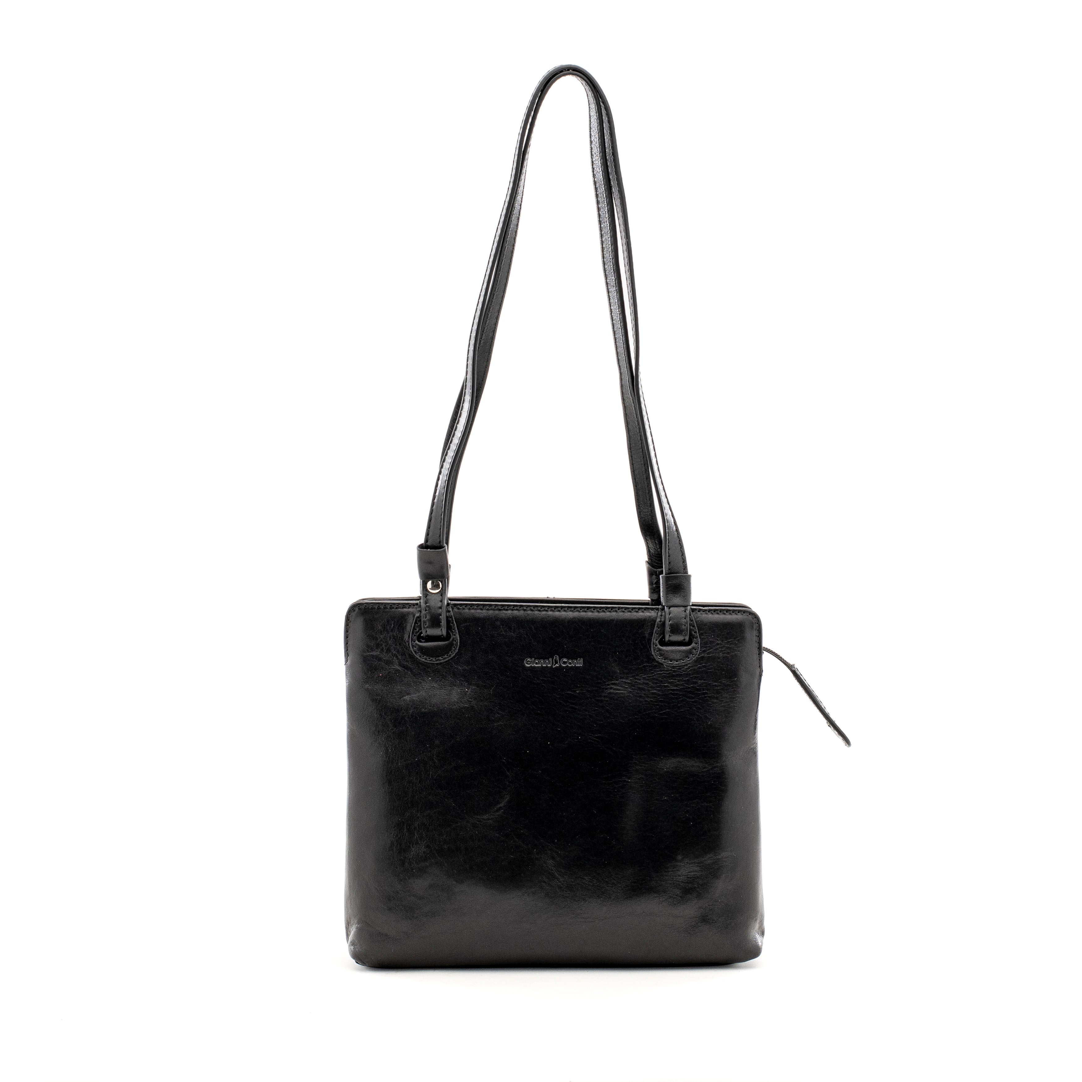 Gianni Conti Retro Black Leather Crossbody Bag