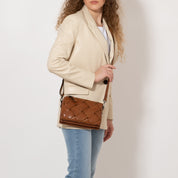 Joanna Cognac Woven Leather Crossbody Bag