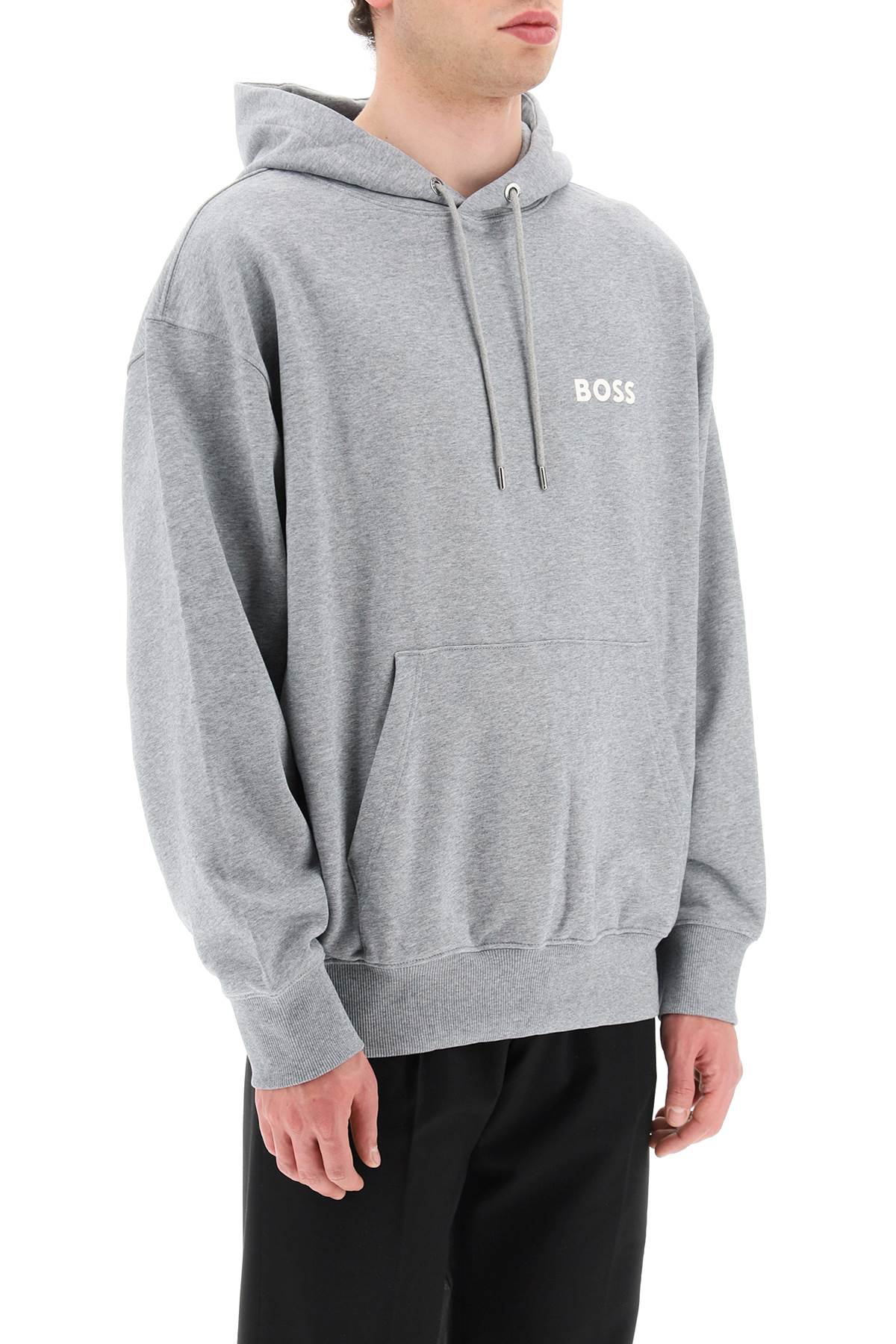 Boss Rubberized Logo Detail Hoodie   Grey