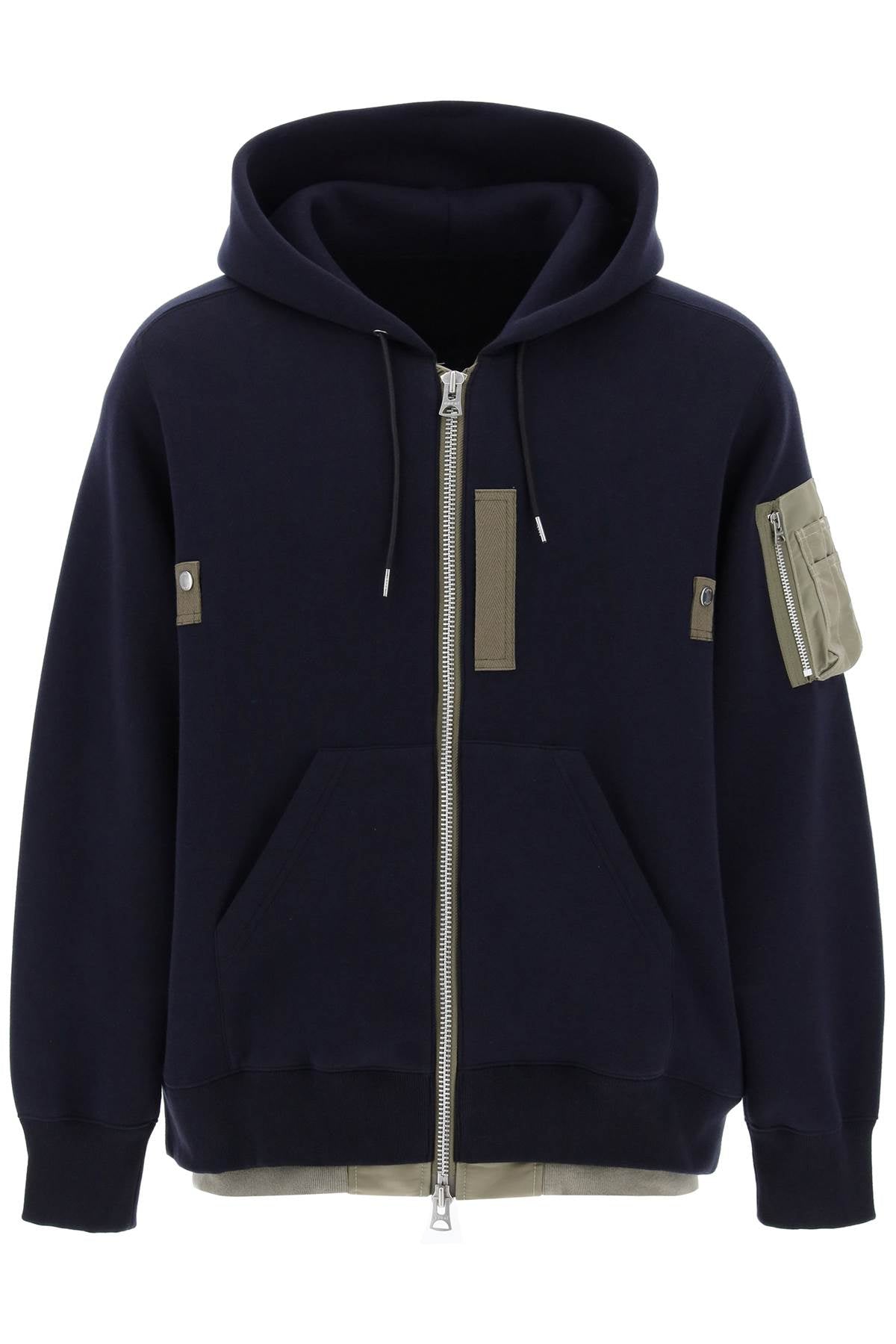 Sacai Full Zip Hoodie With Contrast Trims   Blue